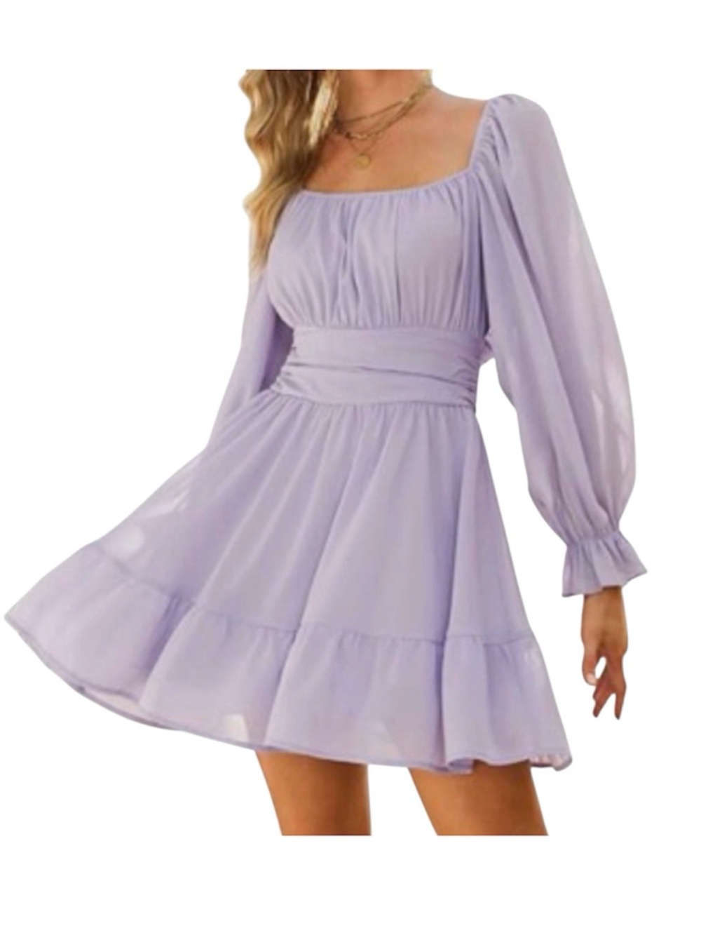 Amazon Essentials Lavender Square-Neck Long Sleeve Mini Dress